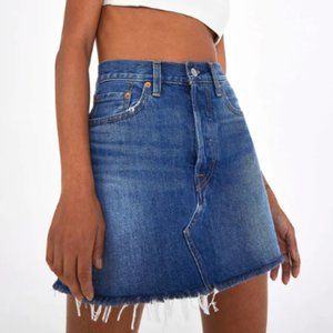 Levis Womens Denim Skirt High Rise High Waist A line Deconstructed Size 23 Blue